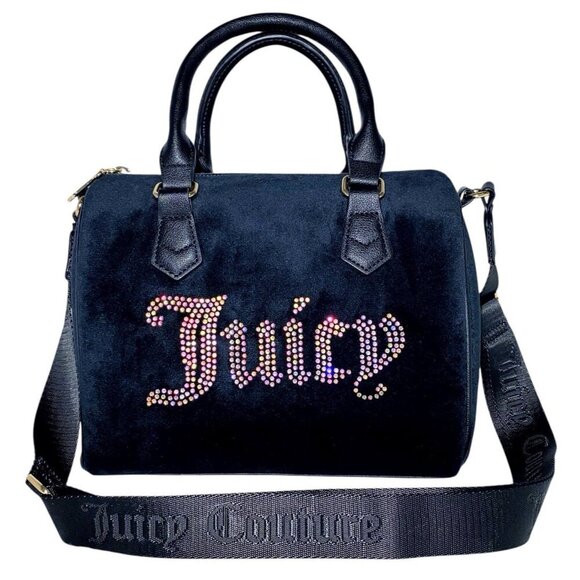Juicy Couture Black Velvet with Iridescent Rhinestones Obsession Satchel Bag NWT - Picture 4 of 11